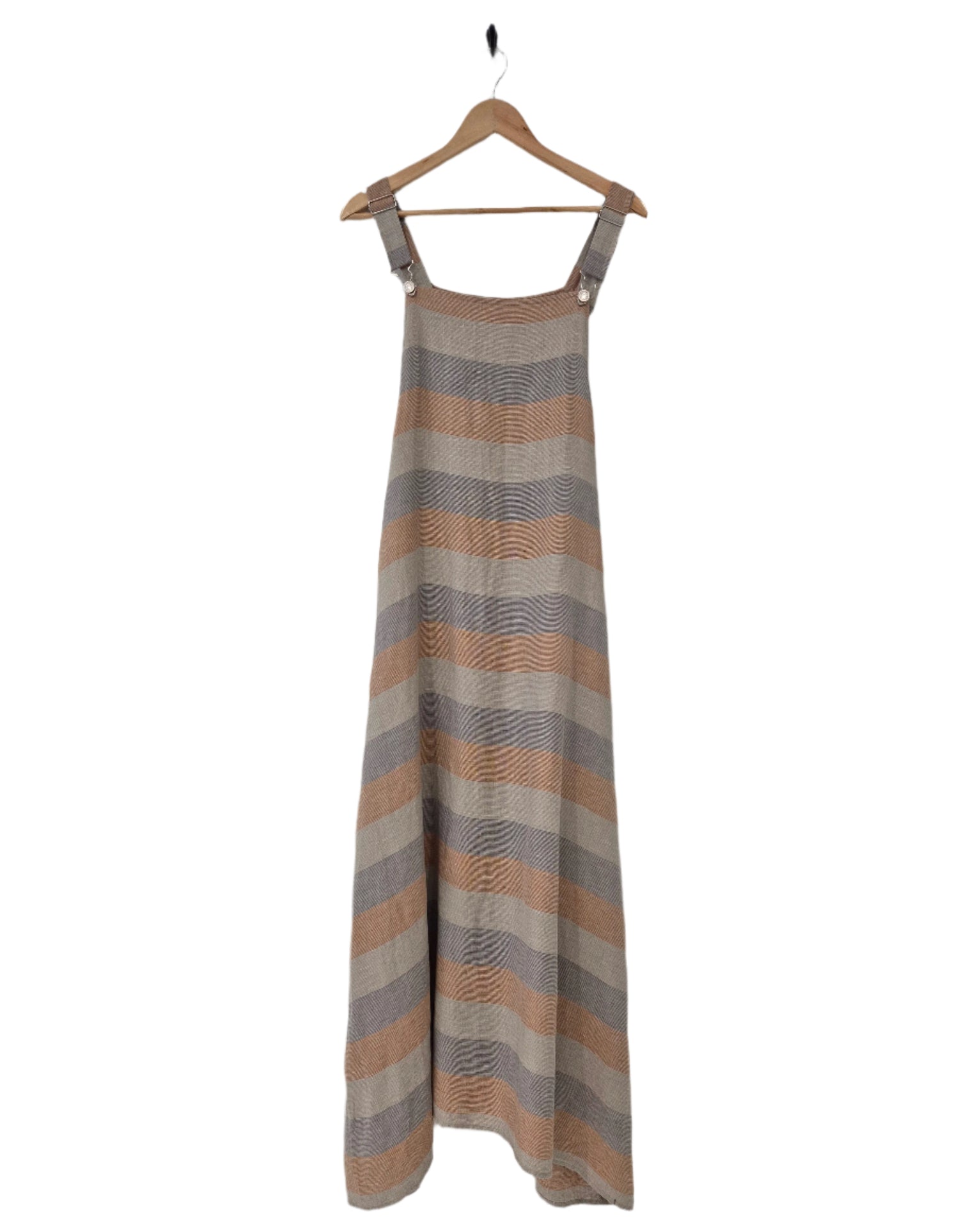Montaigne Overall-Style Maxi Linen Dress in Stripe Orange4
