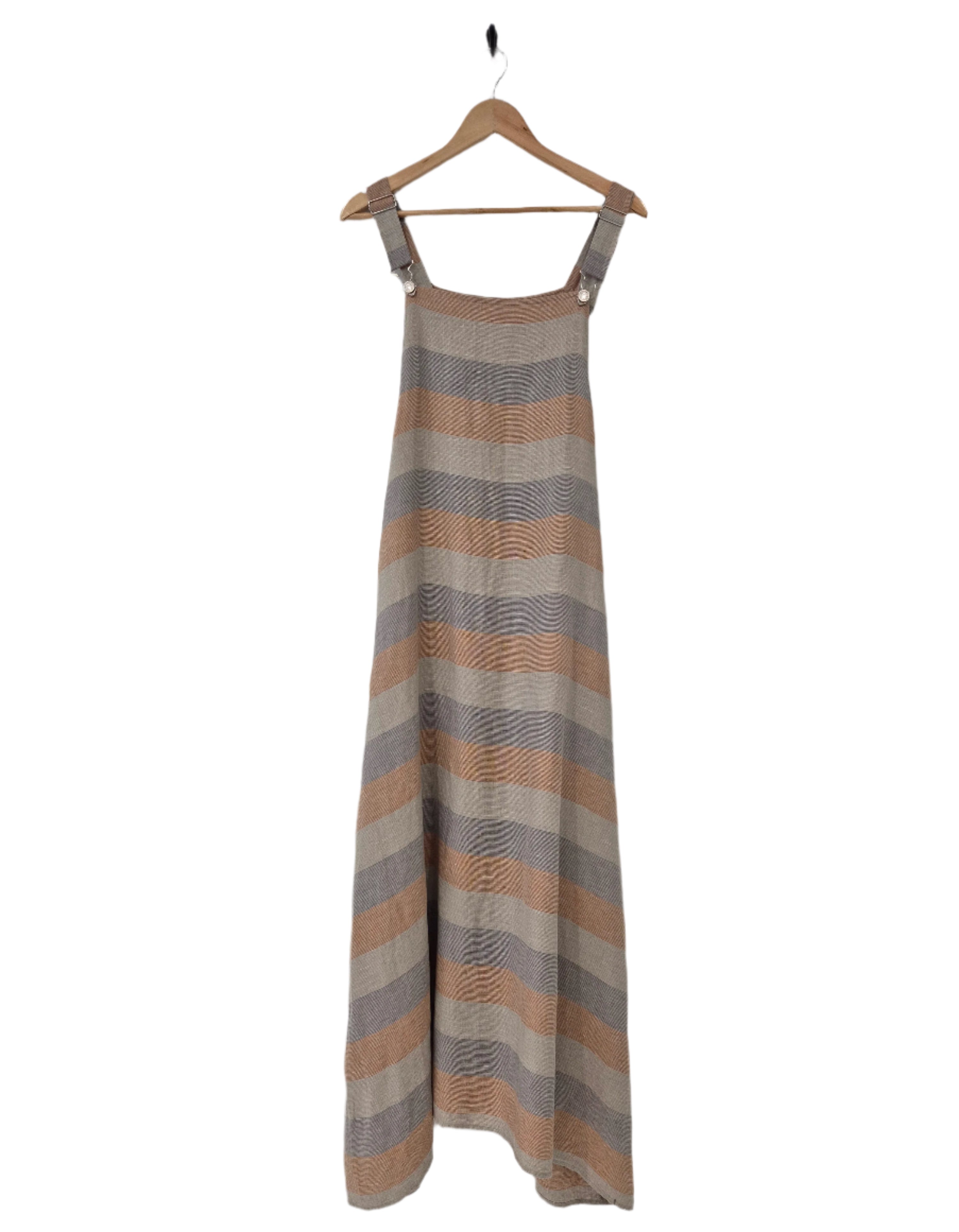 Montaigne Overall-Style Maxi Linen Dress in Stripe Orange4