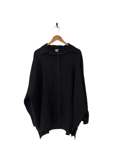 Montaigne Oversized Linen Boyfriend Shirt Black