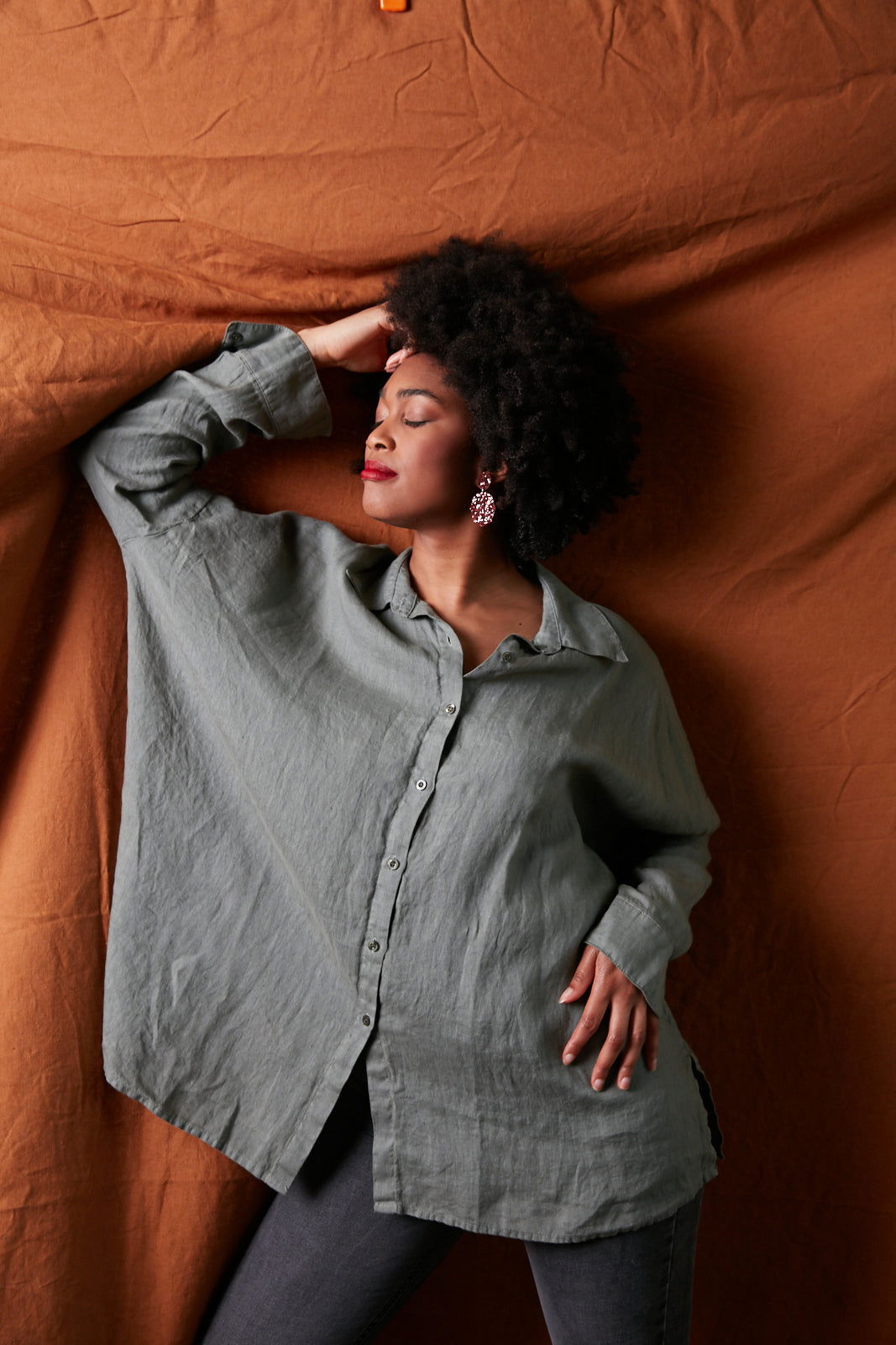 Montaigne Oversized Linen Boyfriend Shirt Khaki2