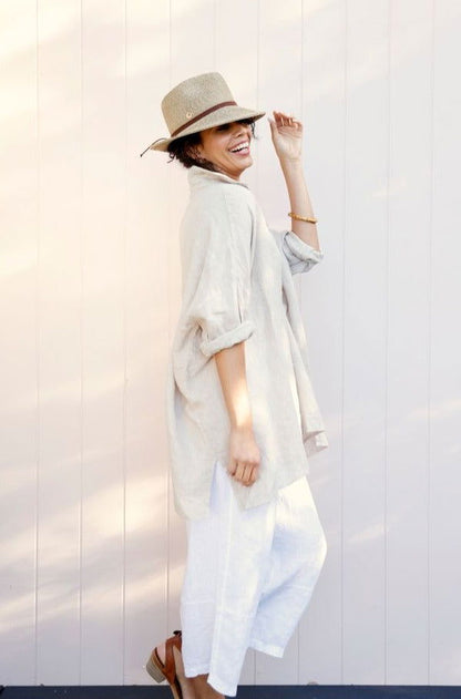 Montaigne Oversized Linen Boyfriend Shirt Natural