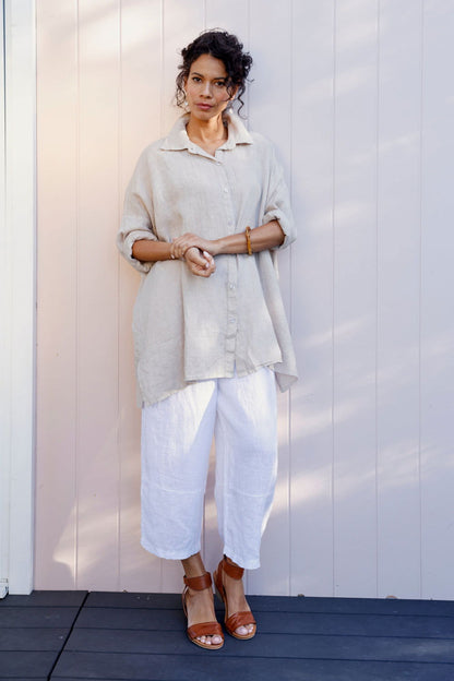 Montaigne Oversized Linen Boyfriend Shirt Natural2