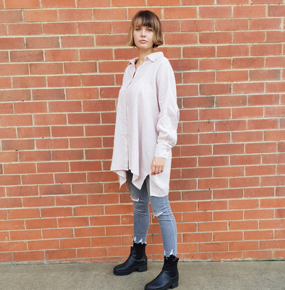 Montaigne Oversized Linen Boyfriend Shirt Rose