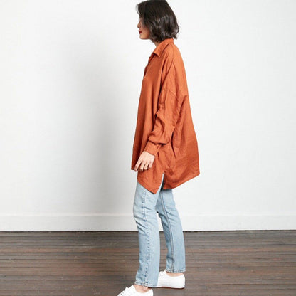 Montaigne Oversized Linen Boyfriend Shirt Rust1