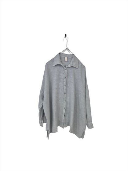Montaigne Oversized Linen Boyfriend Shirt Silver