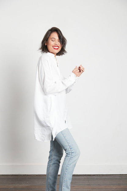 Montaigne Oversized Linen Boyfriend Shirt White 