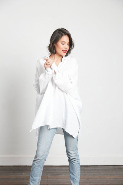 Montaigne Oversized Linen Boyfriend Shirt White1