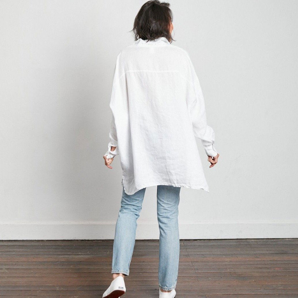 Montaigne Oversized Linen Boyfriend Shirt White2