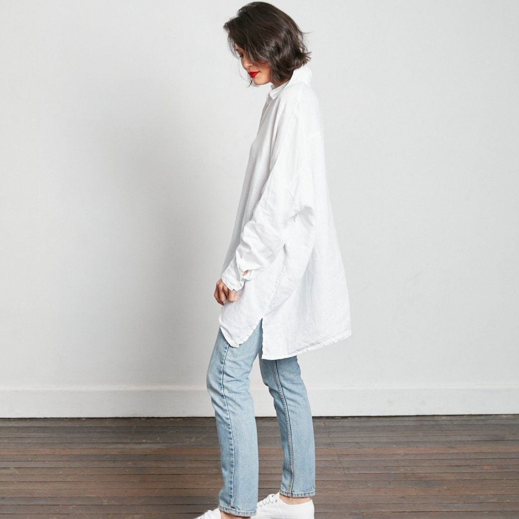 Montaigne Oversized Linen Boyfriend Shirt White4
