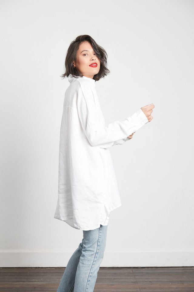 Montaigne Oversized Linen Boyfriend Shirt White5