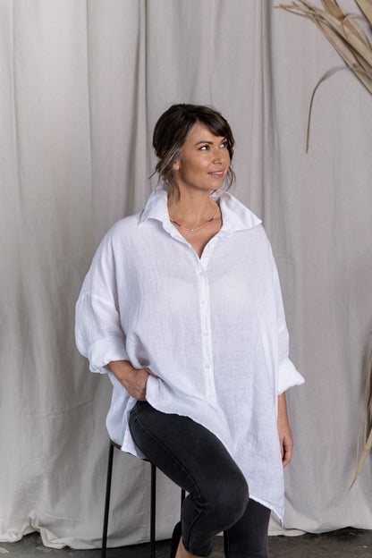 Montaigne Oversized Linen Boyfriend Shirt White7