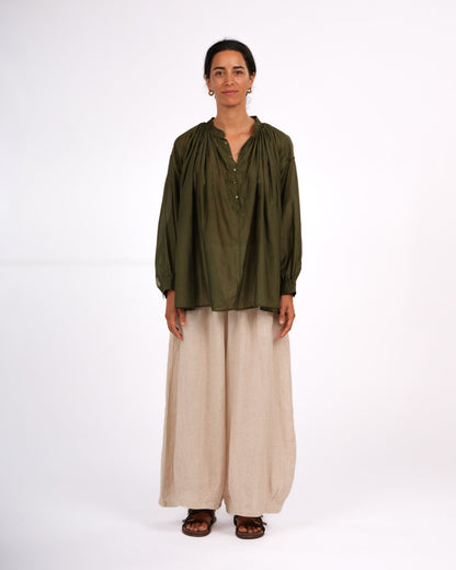 Montaigne Palma Cotton Silk Long Sleeve Blouse Green1