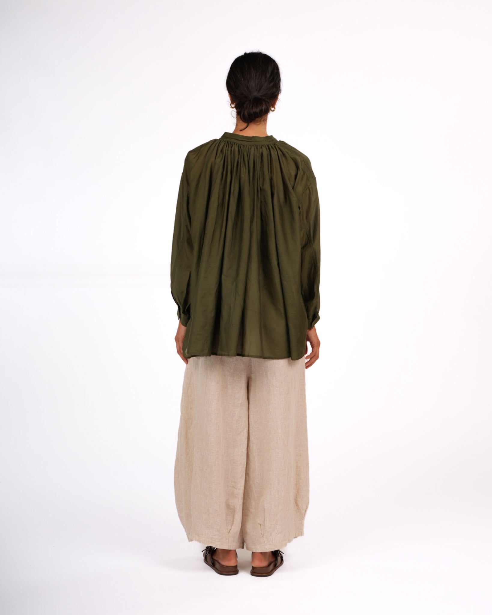 Montaigne Palma Cotton Silk Long Sleeve Blouse Green3