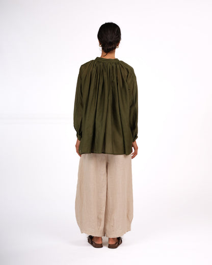 Montaigne Palma Cotton Silk Long Sleeve Blouse Green3