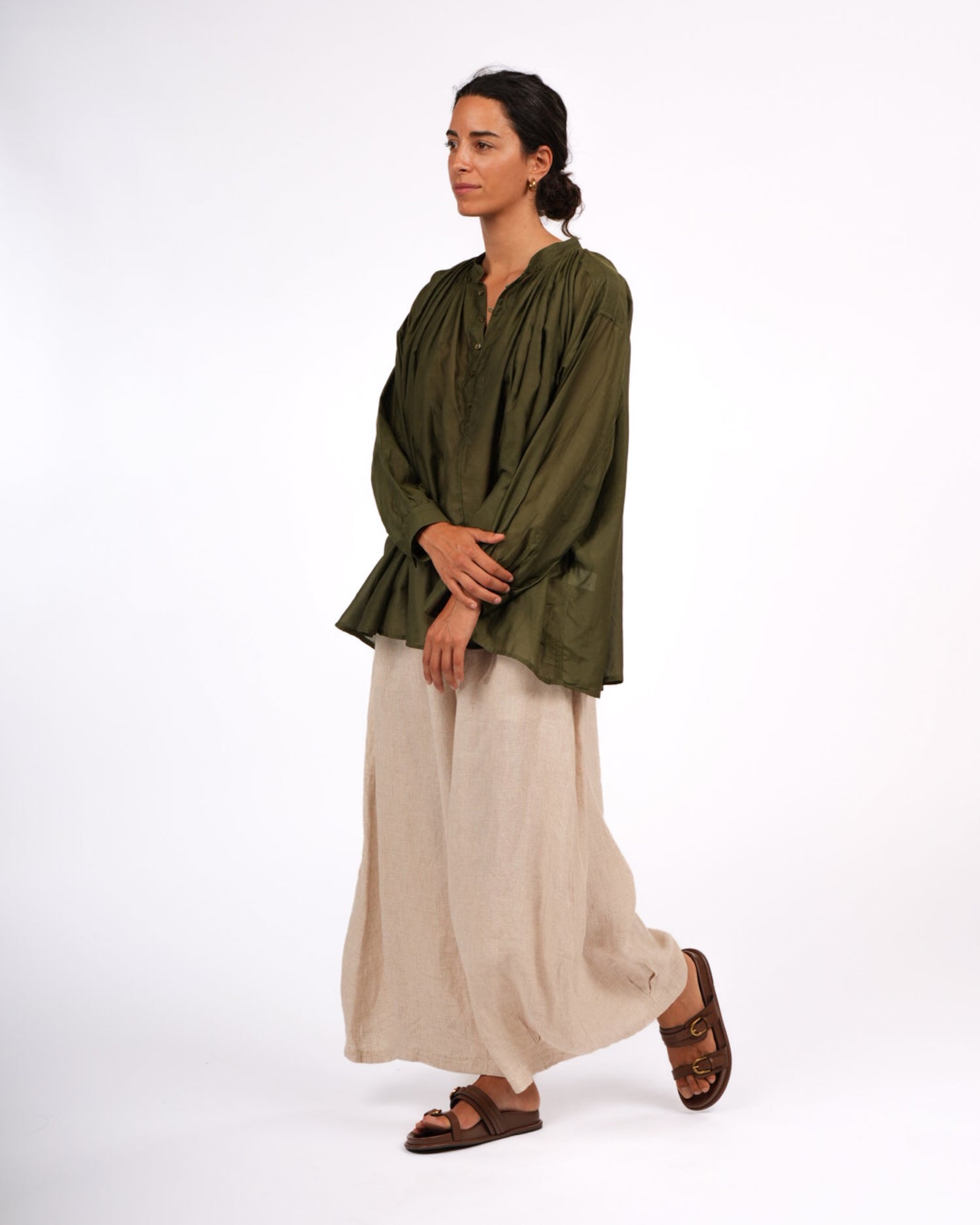 Montaigne Palma Cotton Silk Long Sleeve Blouse Green4