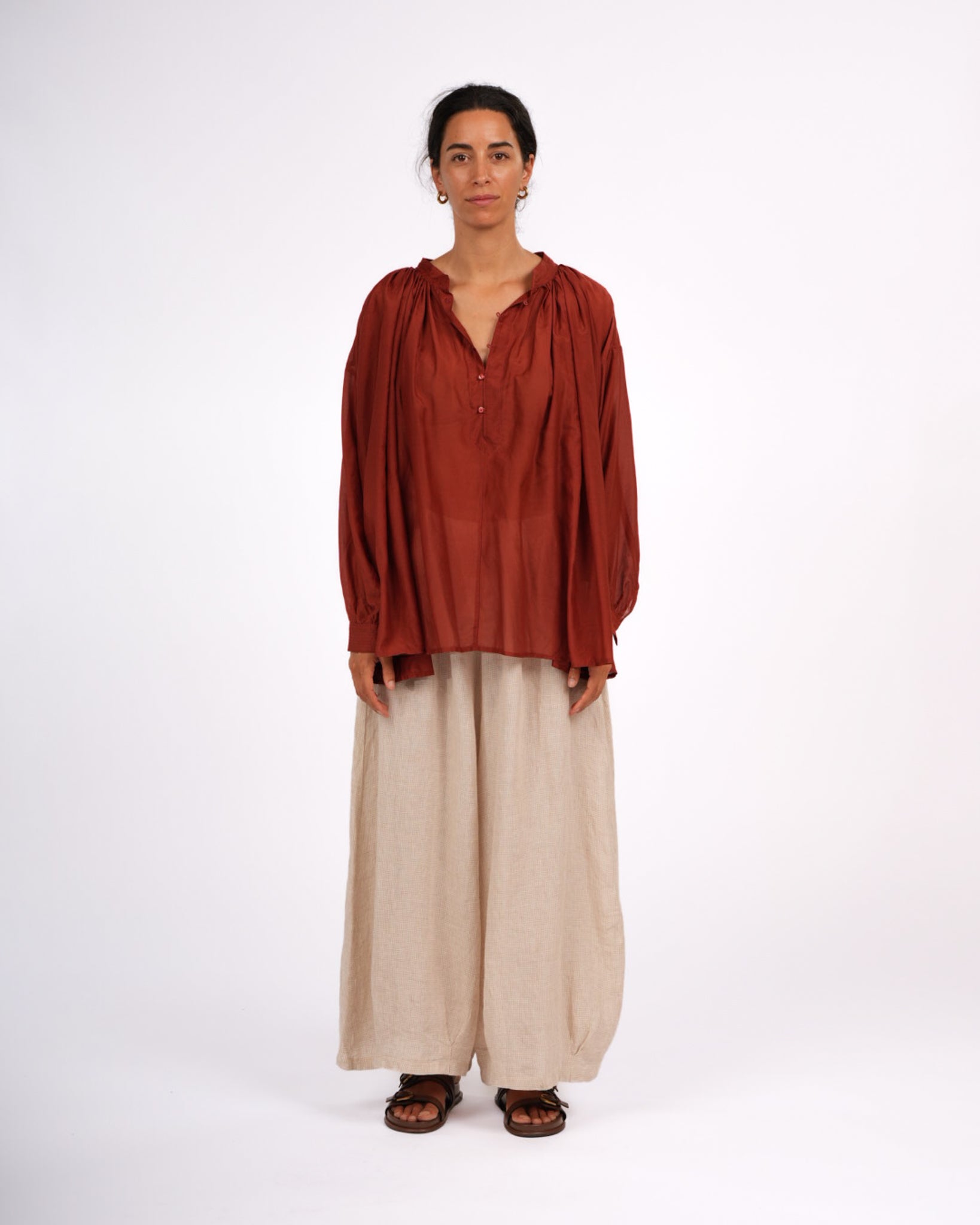 Montaigne Palma Cotton Silk Long Sleeve Blouse Rust