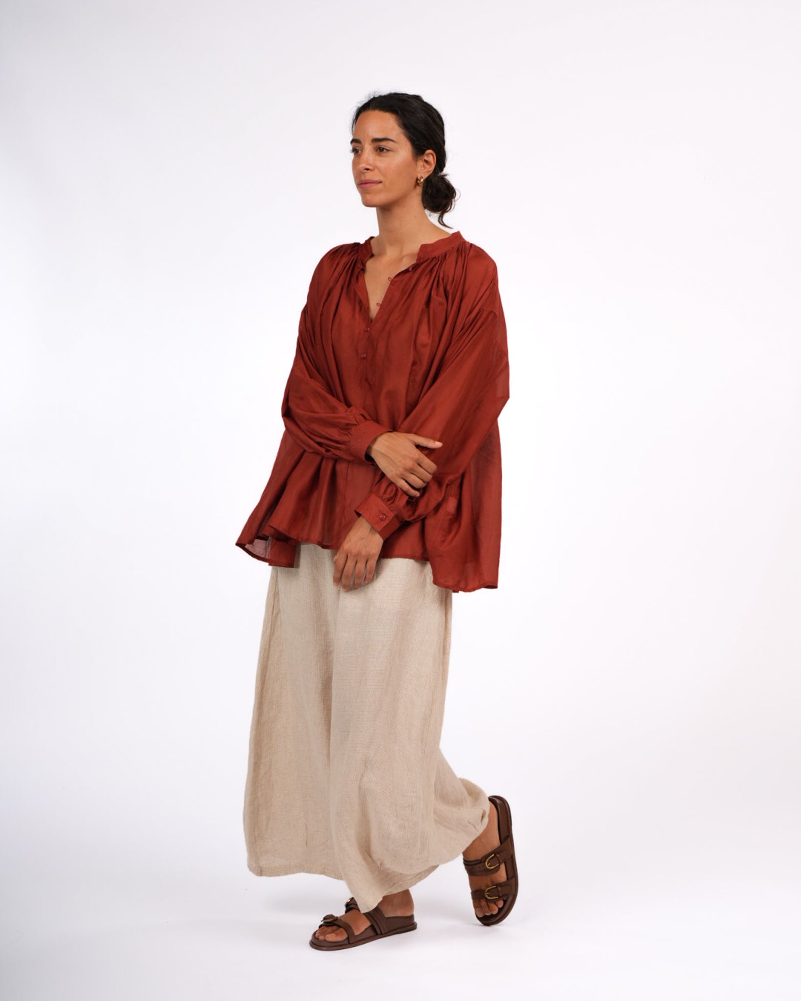 Montaigne Palma Cotton Silk Long Sleeve Blouse Rust2