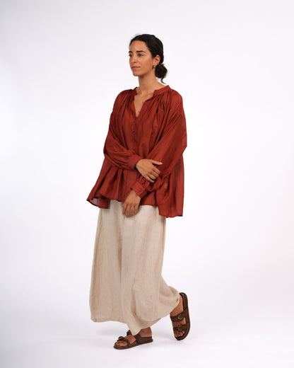 Montaigne Palma Cotton Silk Long Sleeve Blouse Rust2