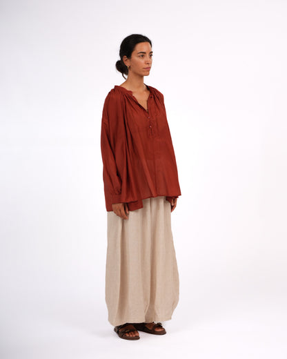 Montaigne Palma Cotton Silk Long Sleeve Blouse Rust3
