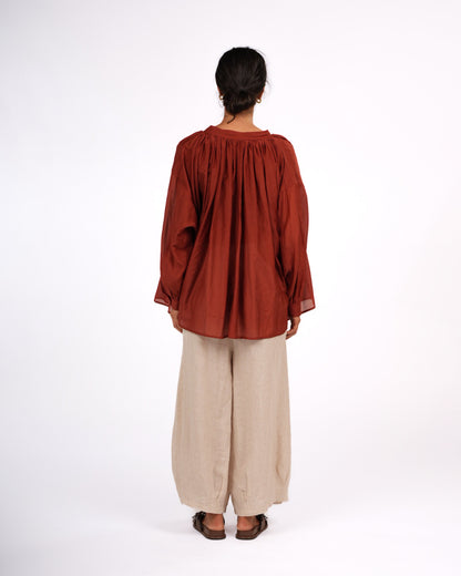 Montaigne Palma Cotton Silk Long Sleeve Blouse Rust5