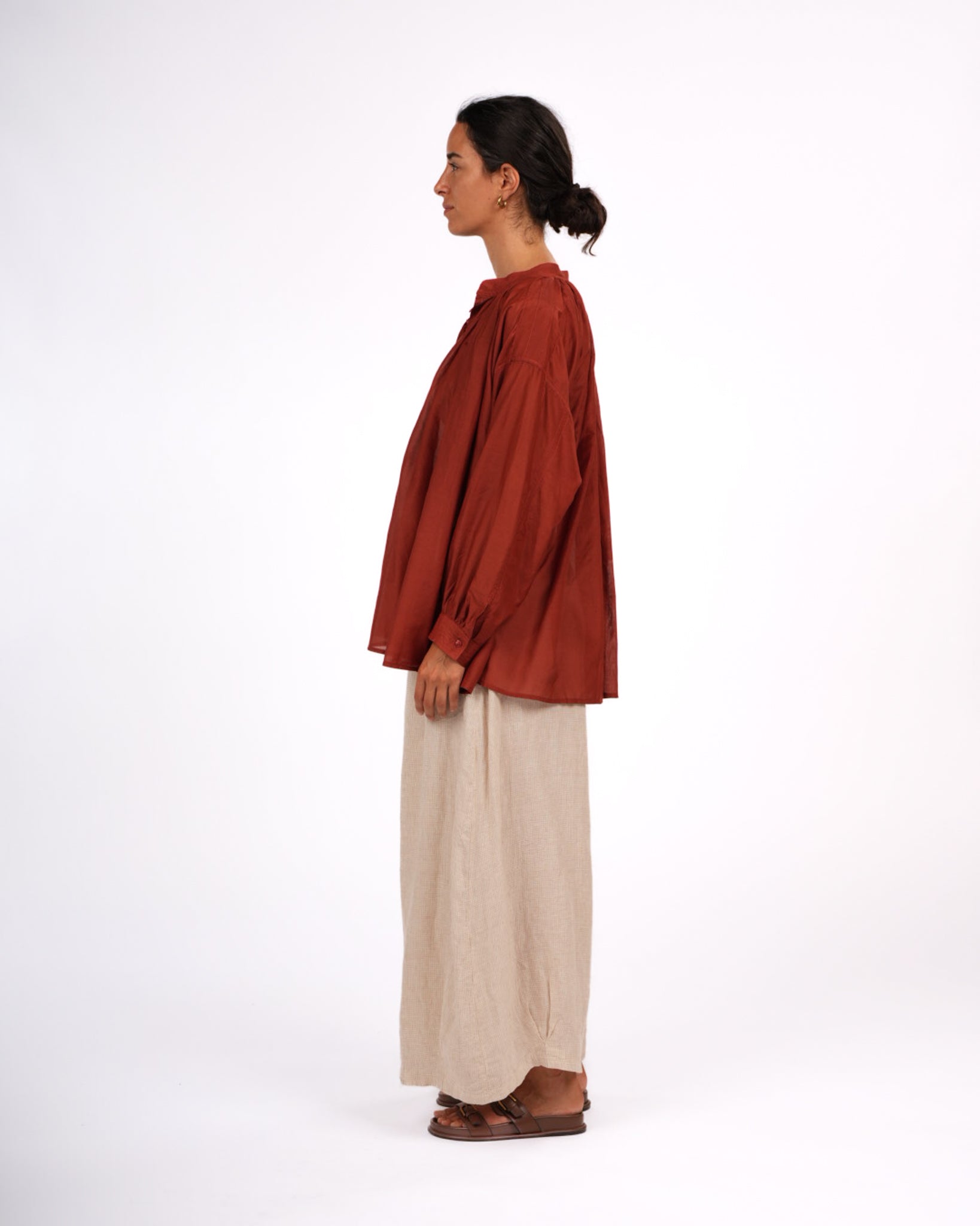 Montaigne Palma Cotton Silk Long Sleeve Blouse Rust6