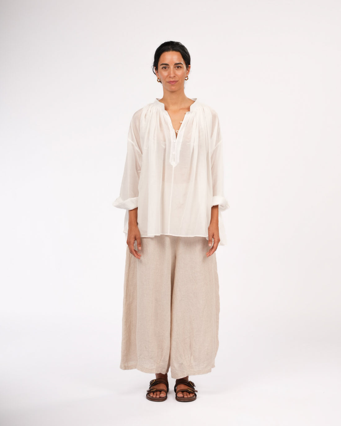 Montaigne Palma Cotton Silk Long Sleeve Blouse White