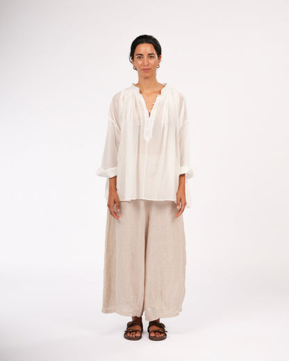 Montaigne Palma Cotton Silk Long Sleeve Blouse White