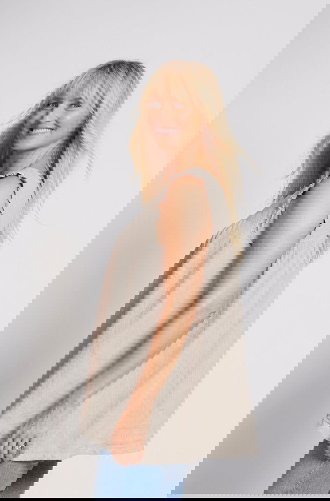 Montaigne Papillon Linen Sleeveless Top Natural1