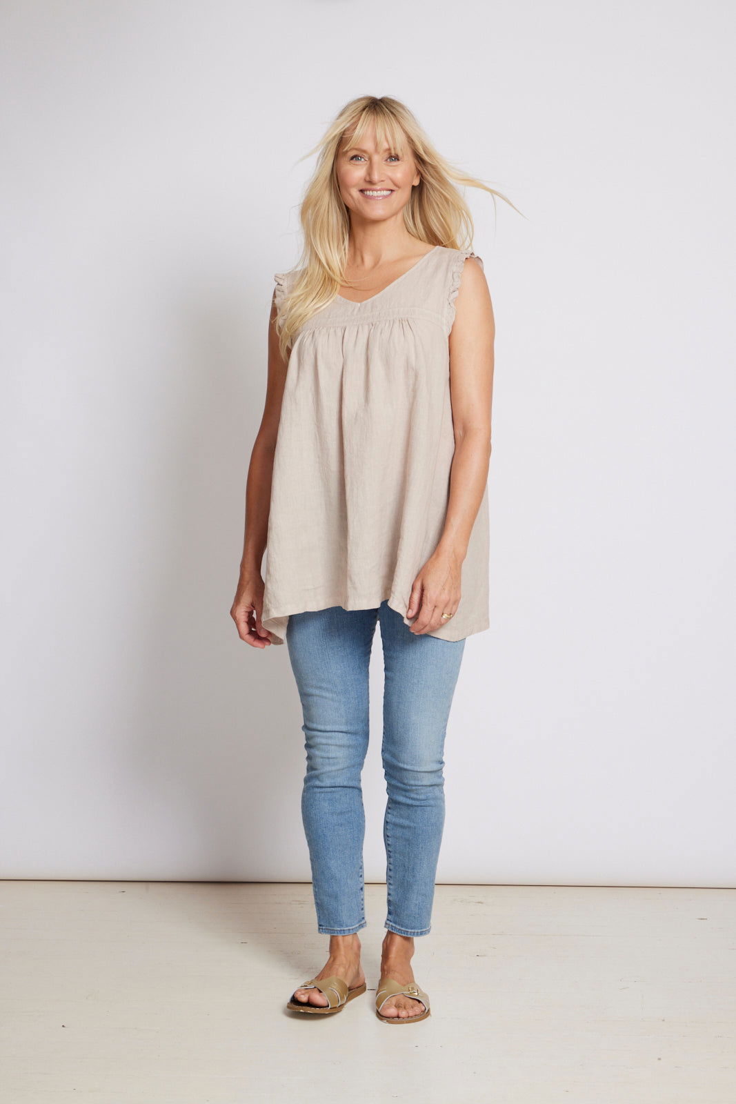 Montaigne Papillon Linen Sleeveless Top Natural3