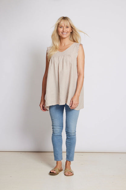 Montaigne Papillon Linen Sleeveless Top Natural3