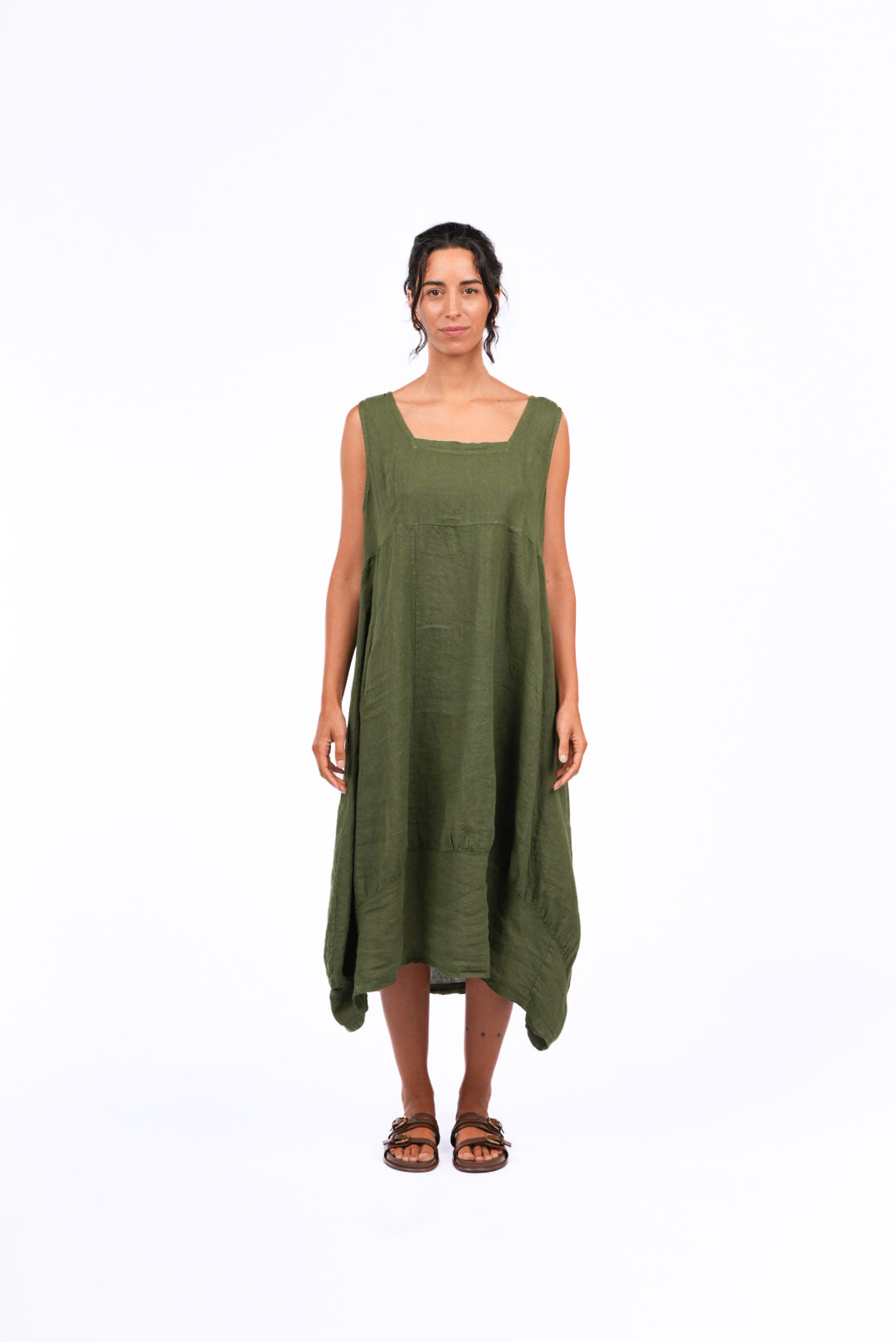 Montaigne Paris Anais Linen Pinafore Dress Forest Green