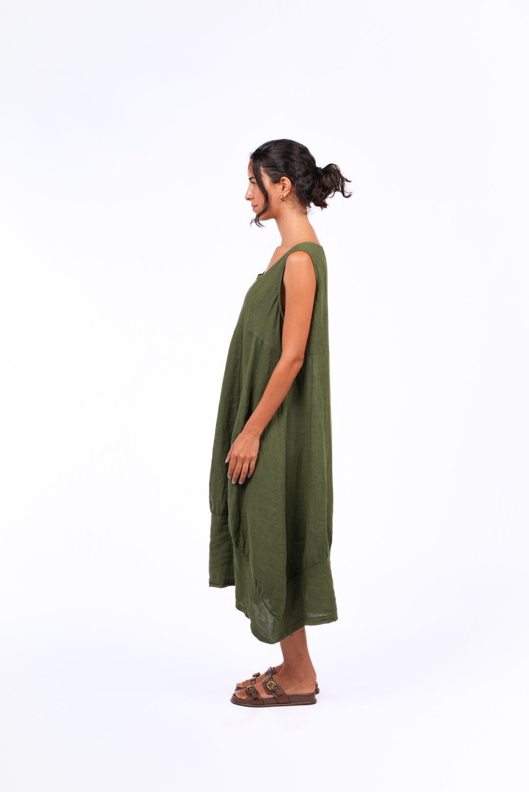 Montaigne Paris Anais Linen Pinafore Dress Forest Green