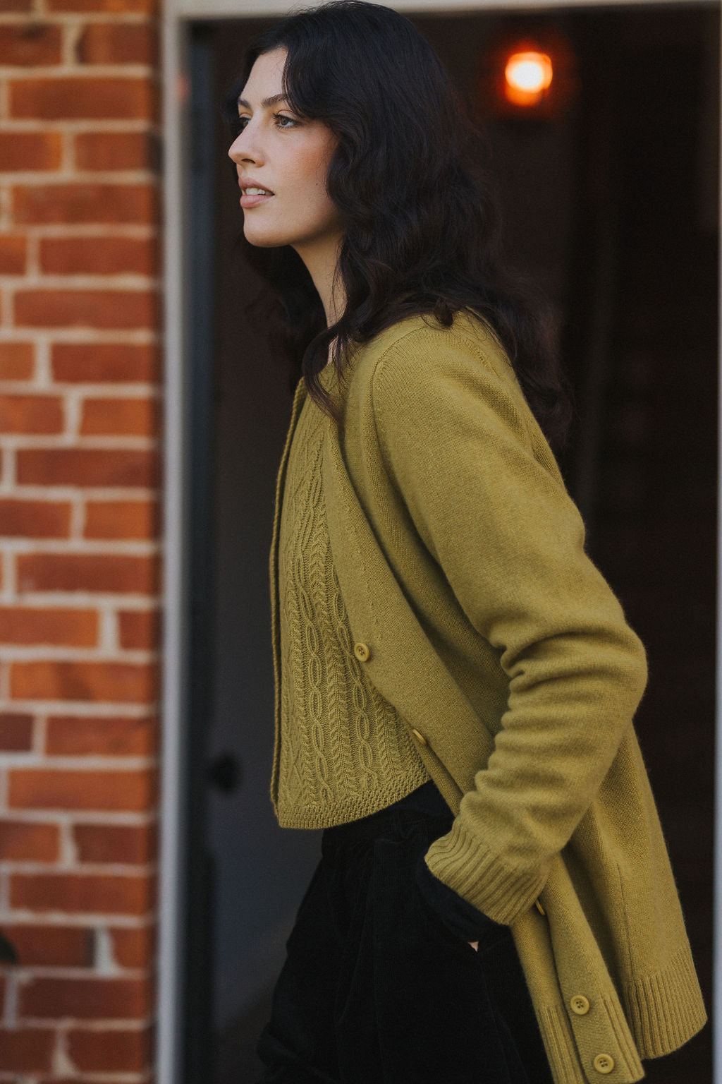 Montaigne Patou Pure Lambswool Cardigan Chartreuse