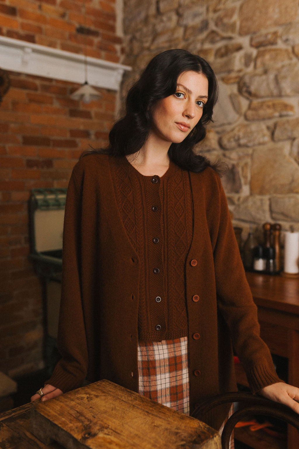 Montaigne Patou Pure Lambswool Cardigan Chestnut