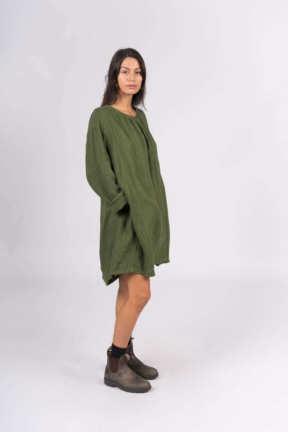 Montaigne Paysanne Oversized Linen Shirt Forest Green