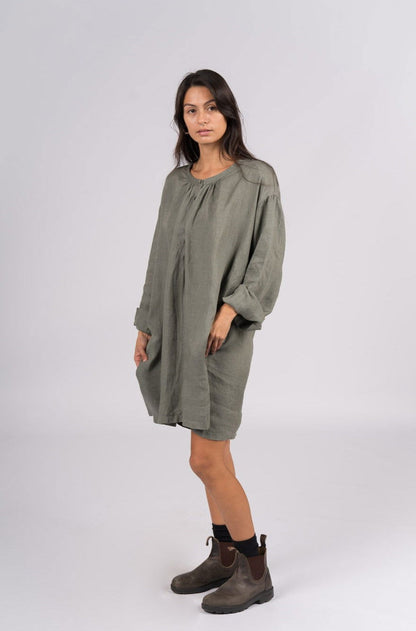 Montaigne Paysanne Oversized Linen Shirt Khaki