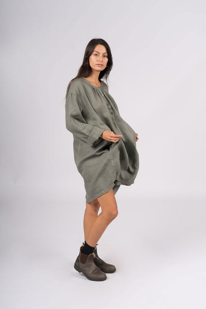 Montaigne Paysanne Oversized Linen Shirt Khaki1