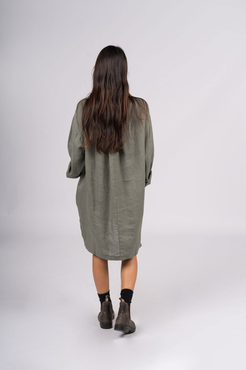 Montaigne Paysanne Oversized Linen Shirt Khaki3