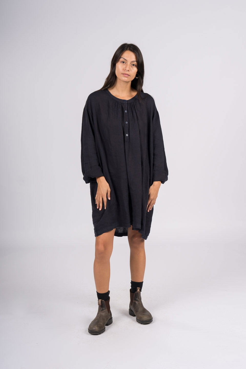 Montaigne Paysanne Oversized Linen Shirt Navy