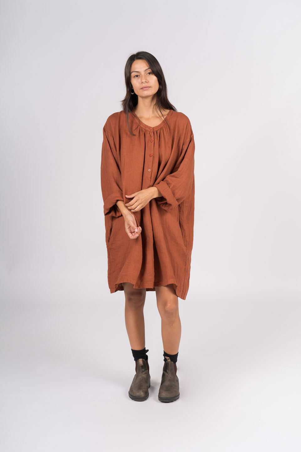 Montaigne Paysanne Oversized Linen Shirt Rust