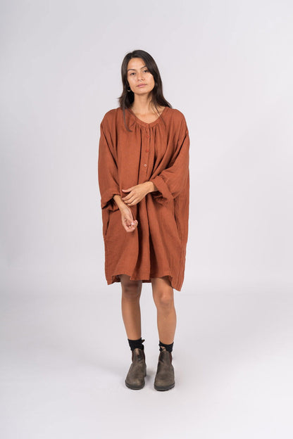 Montaigne Paysanne Oversized Linen Shirt Rust