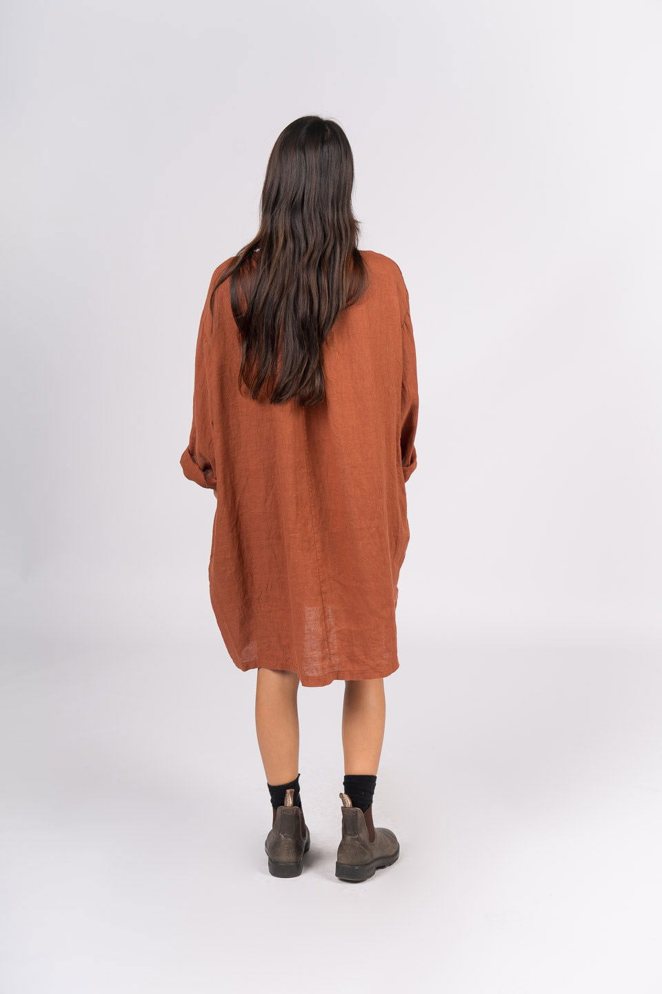 Montaigne Paysanne Oversized Linen Shirt Rust1