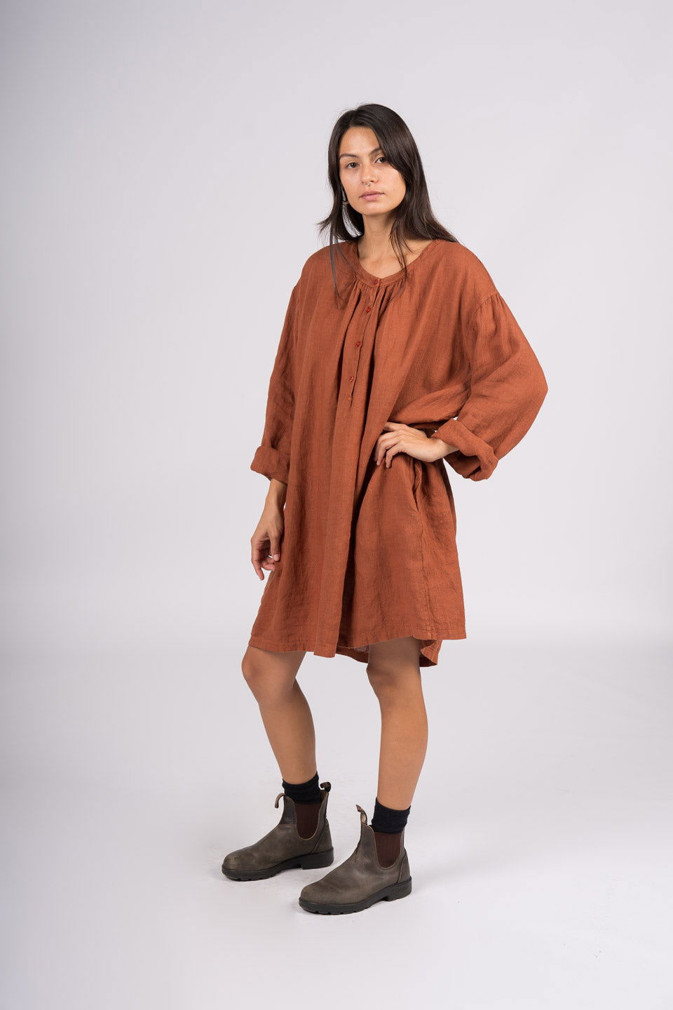 Montaigne Paysanne Oversized Linen Shirt Rust2