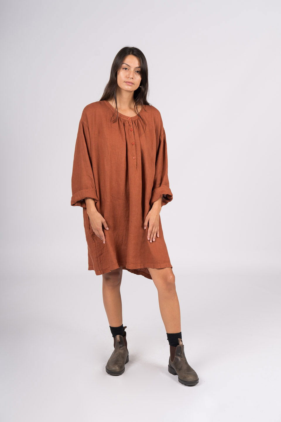 Montaigne Paysanne Oversized Linen Shirt Rust3