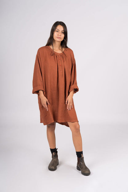 Montaigne Paysanne Oversized Linen Shirt Rust3