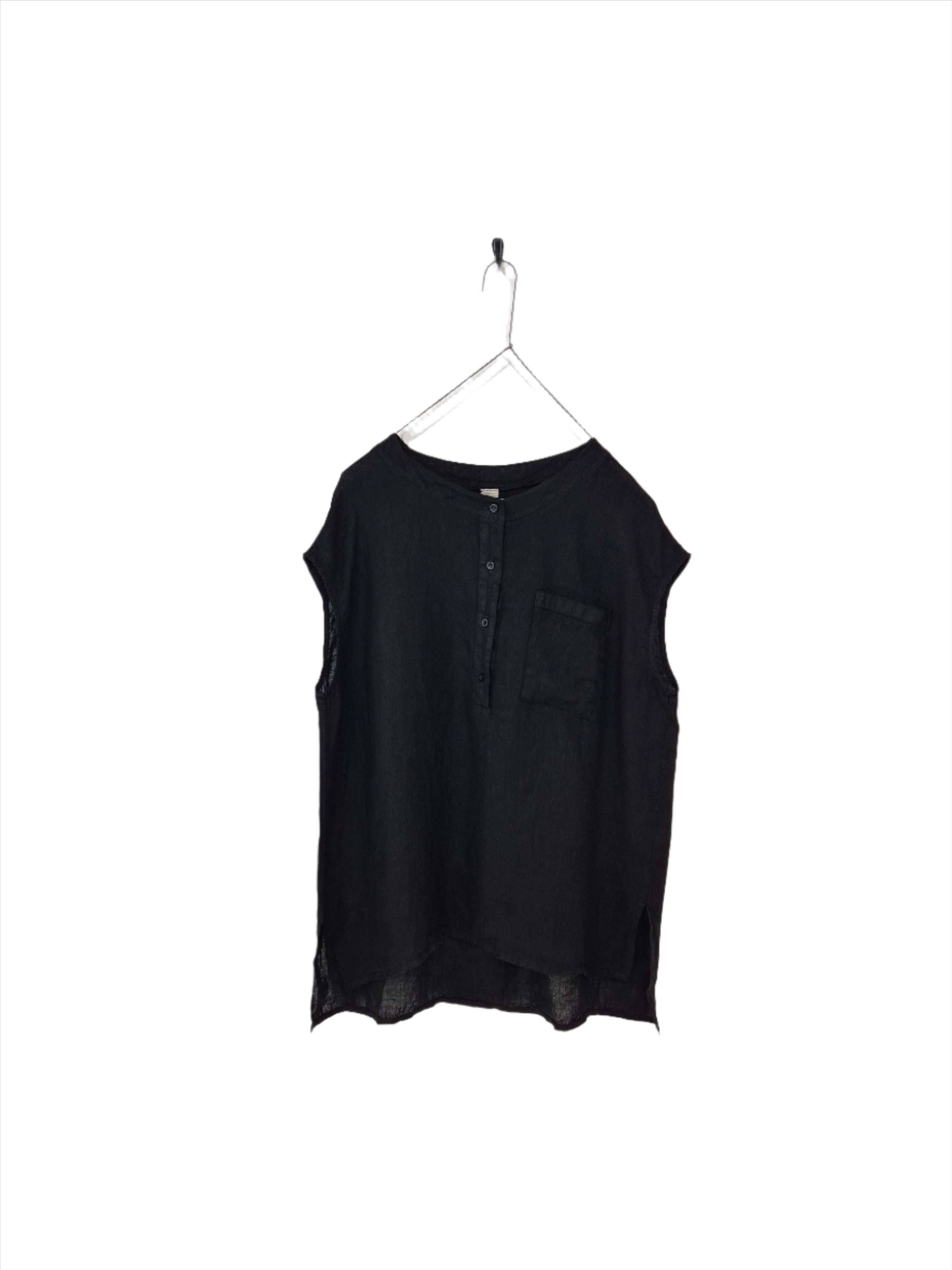 Montaigne Perla Linen Cap-Sleeve Top Black