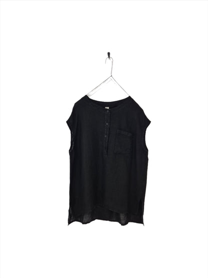 Montaigne Perla Linen Cap-Sleeve Top Black