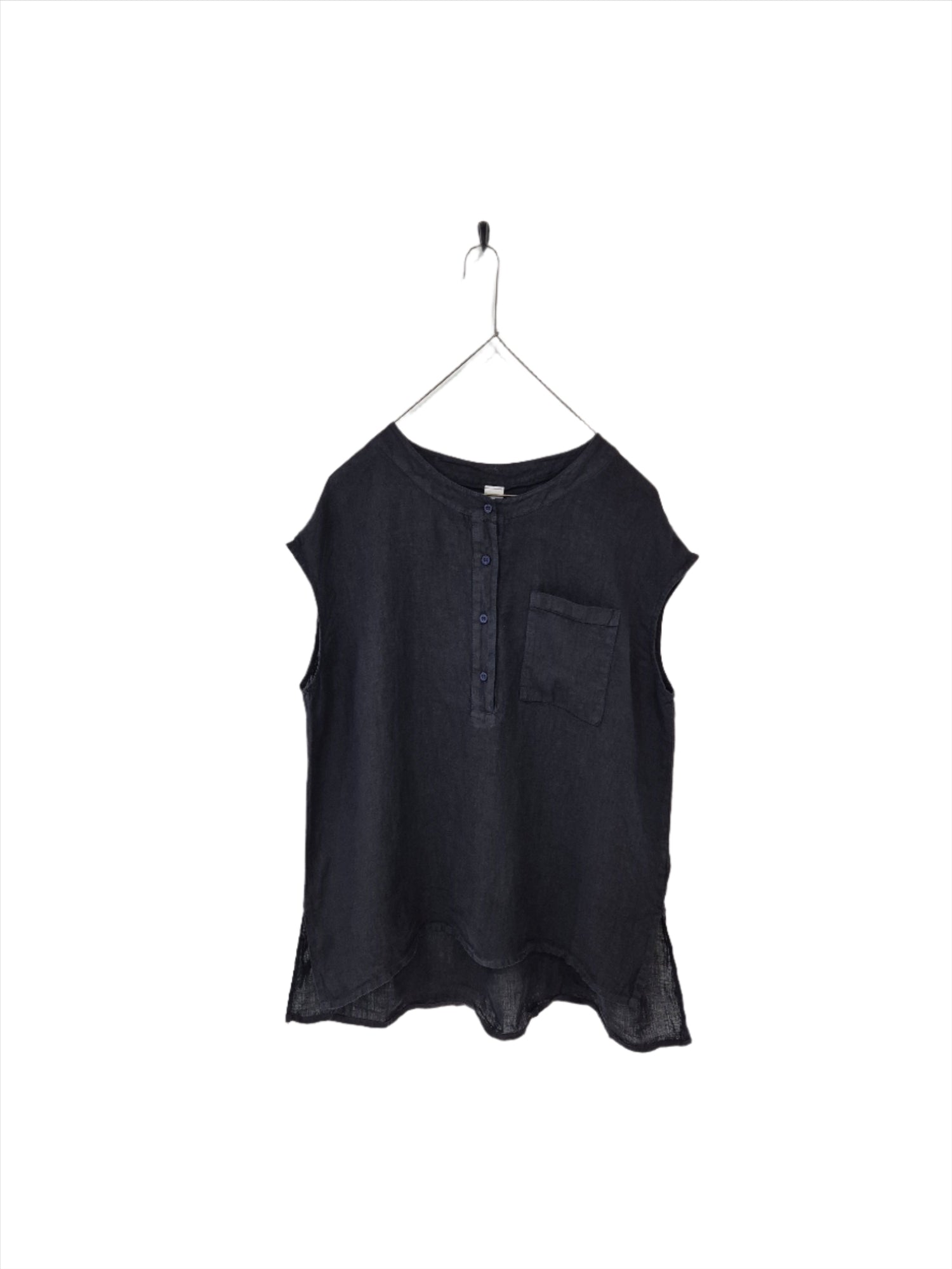 Montaigne Perla Linen Cap-Sleeve Top Navy