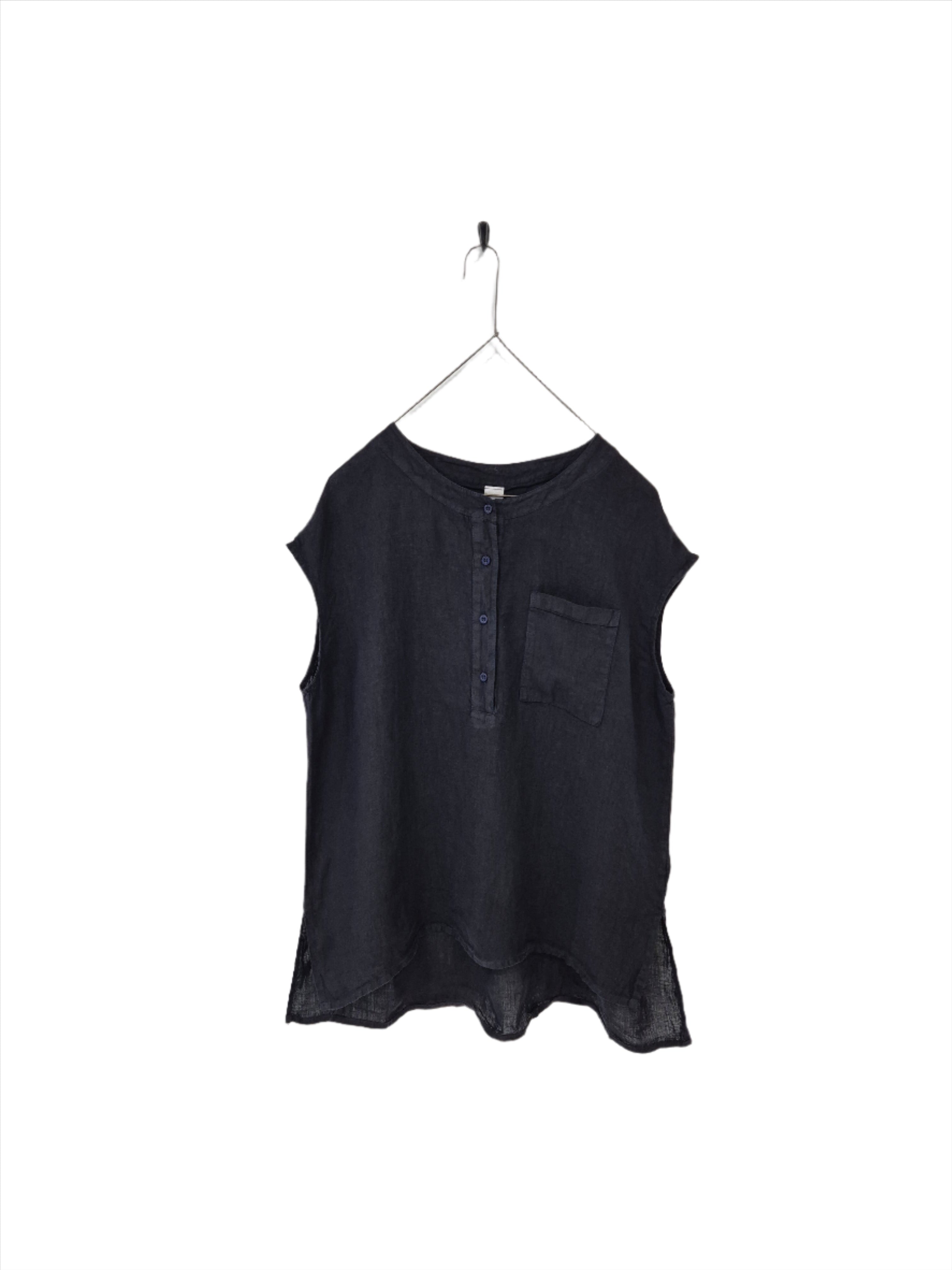 Montaigne Perla Linen Cap-Sleeve Top Navy