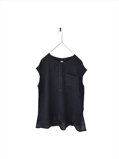 Montaigne Perla Linen Cap-Sleeve Top Navy